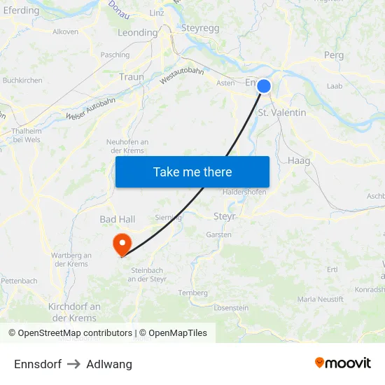 Ennsdorf to Adlwang map