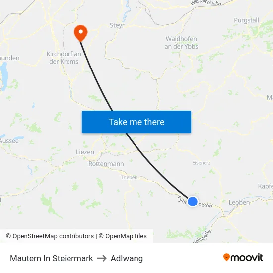 Mautern In Steiermark to Adlwang map