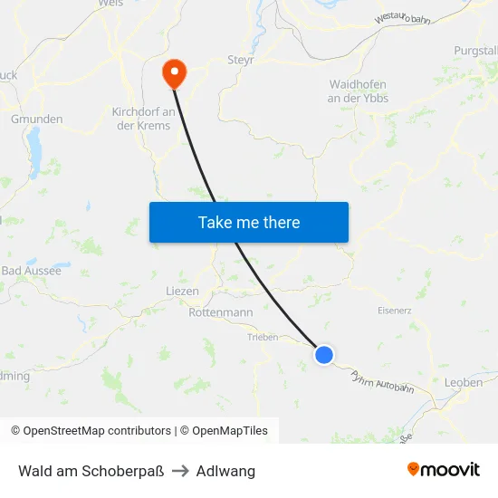 Wald am Schoberpaß to Adlwang map