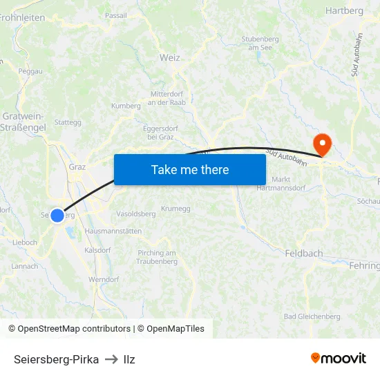 Seiersberg-Pirka to Ilz map