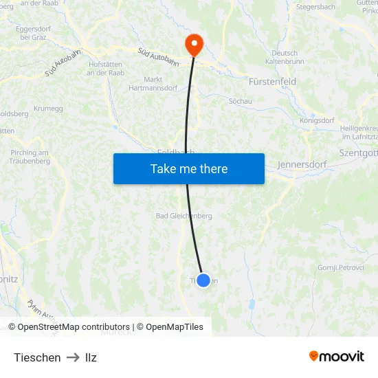 Tieschen to Ilz map