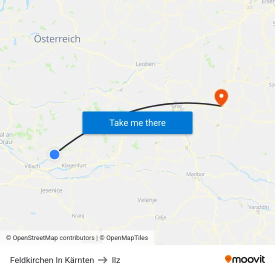 Feldkirchen In Kärnten to Ilz map