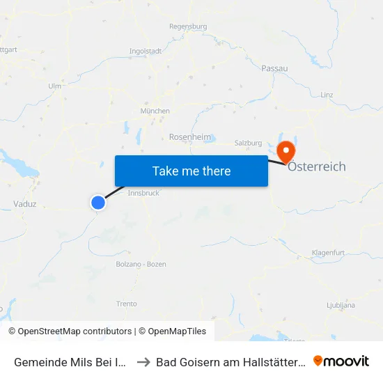 Gemeinde Mils Bei Imst to Bad Goisern am Hallstättersee map