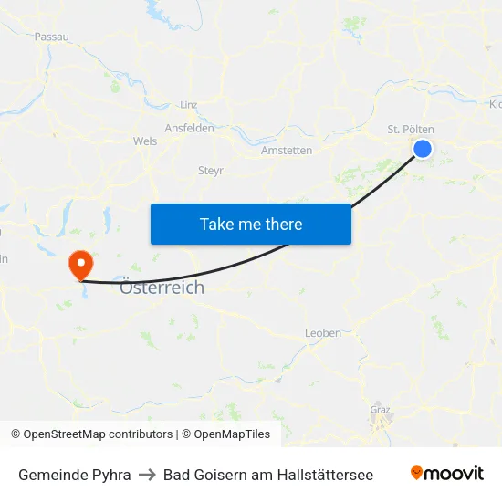 Gemeinde Pyhra to Bad Goisern am Hallstättersee map