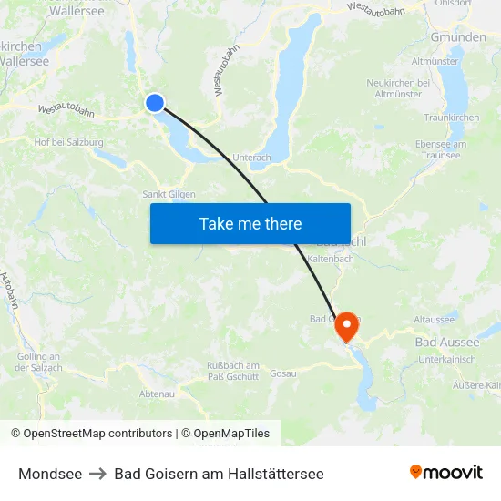 Mondsee to Bad Goisern am Hallstättersee map