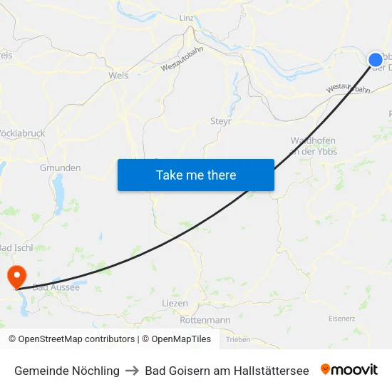 Gemeinde Nöchling to Bad Goisern am Hallstättersee map