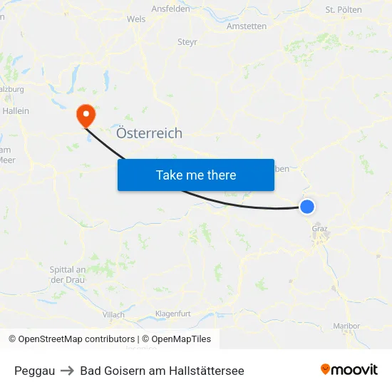 Peggau to Bad Goisern am Hallstättersee map