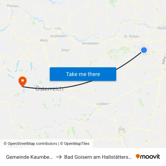 Gemeinde Kaumberg to Bad Goisern am Hallstättersee map