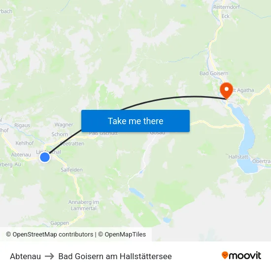 Abtenau to Bad Goisern am Hallstättersee map