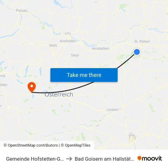 Gemeinde Hofstetten-Grünau to Bad Goisern am Hallstättersee map