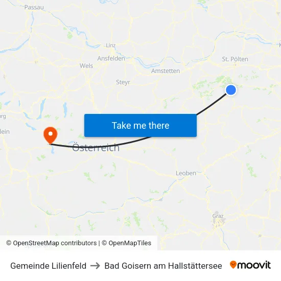 Gemeinde Lilienfeld to Bad Goisern am Hallstättersee map