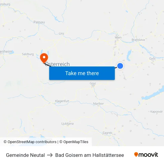 Gemeinde Neutal to Bad Goisern am Hallstättersee map