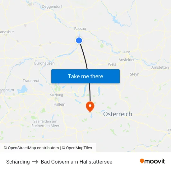 Schärding to Bad Goisern am Hallstättersee map