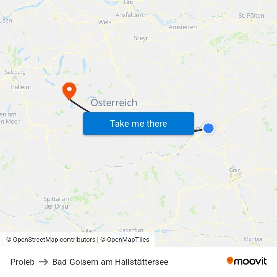Proleb to Bad Goisern am Hallstättersee map