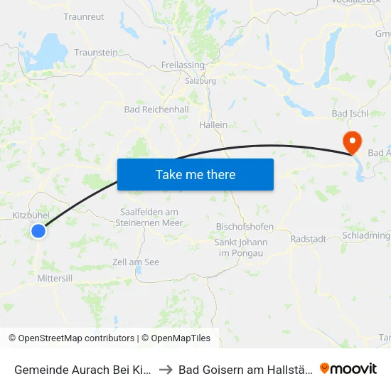 Gemeinde Aurach Bei Kitzbühel to Bad Goisern am Hallstättersee map