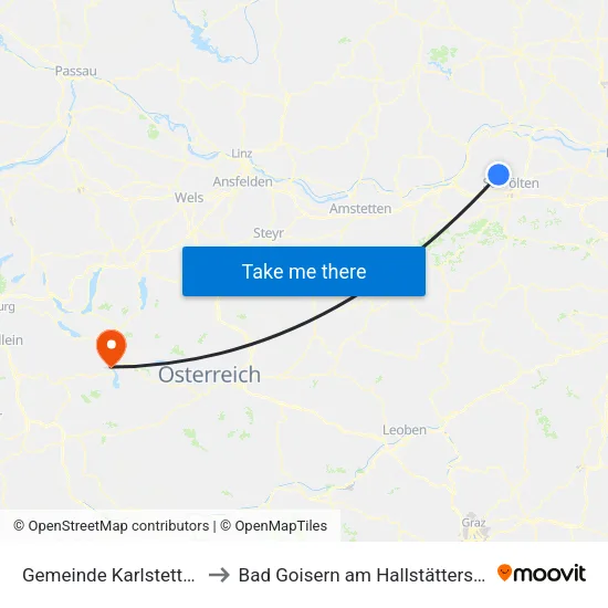 Gemeinde Karlstetten to Bad Goisern am Hallstättersee map
