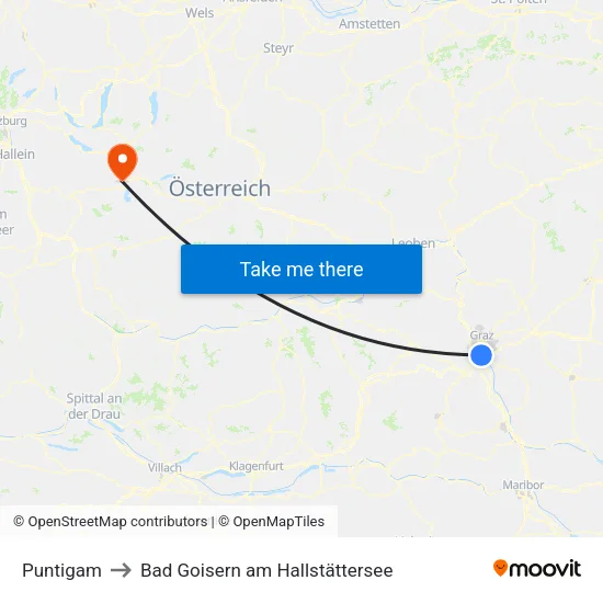 Puntigam to Bad Goisern am Hallstättersee map