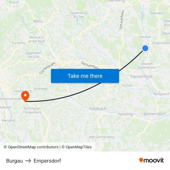 Burgau to Empersdorf map