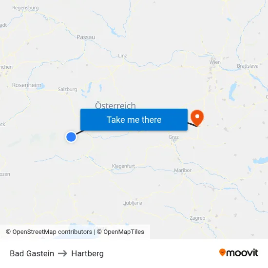 Bad Gastein to Hartberg map