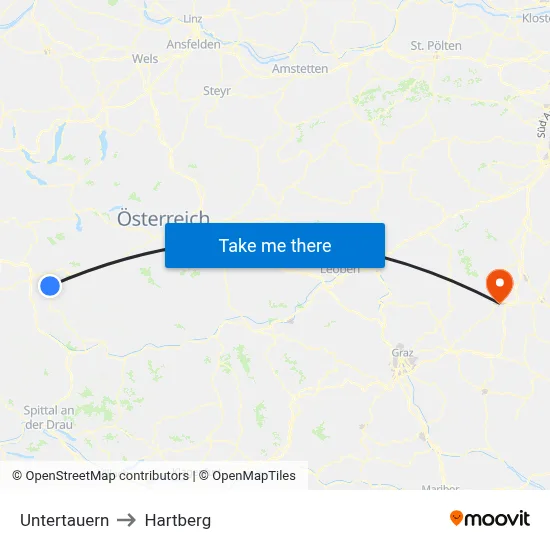 Untertauern to Hartberg map
