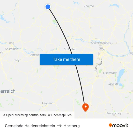Gemeinde Heidenreichstein to Hartberg map
