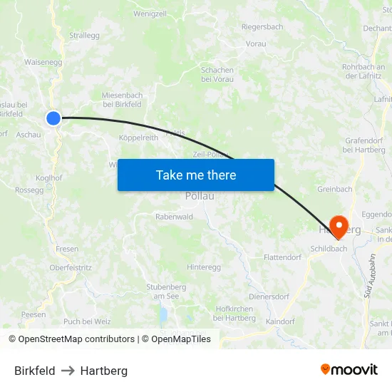 Birkfeld to Hartberg map