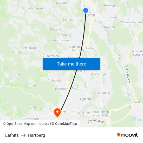 Lafnitz to Hartberg map