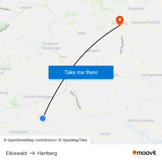 Eibiswald to Hartberg map