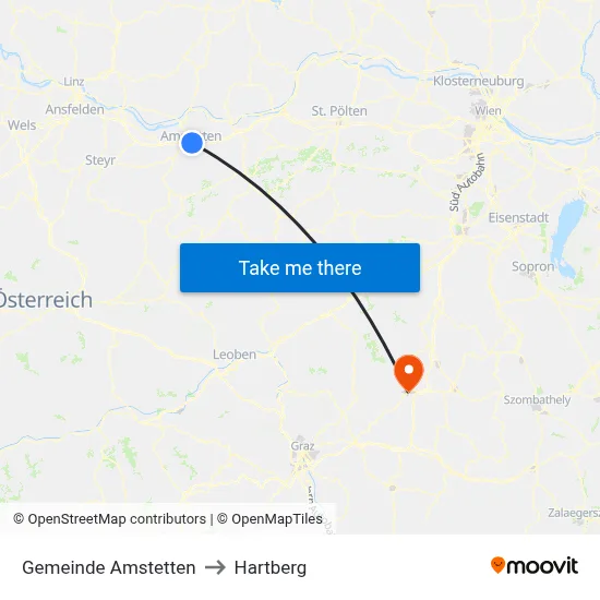Gemeinde Amstetten to Hartberg map