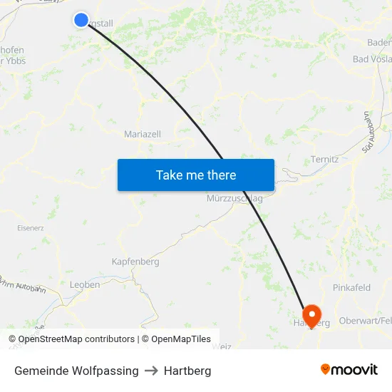Gemeinde Wolfpassing to Hartberg map