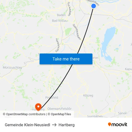 Gemeinde Klein-Neusiedl to Hartberg map