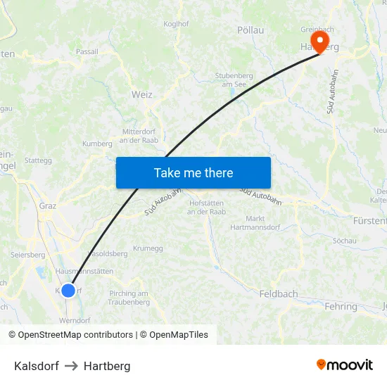 Kalsdorf to Hartberg map