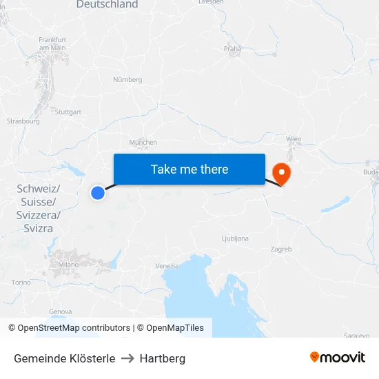 Gemeinde Klösterle to Hartberg map