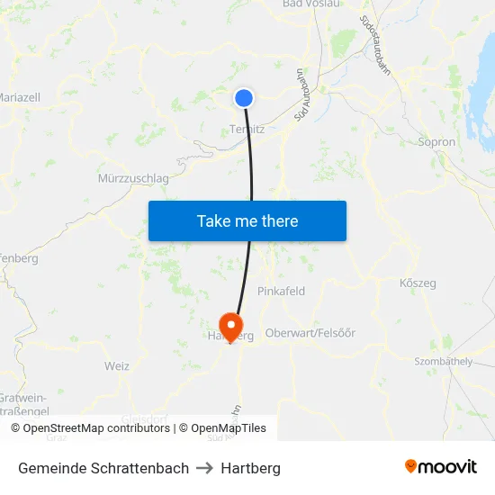 Gemeinde Schrattenbach to Hartberg map