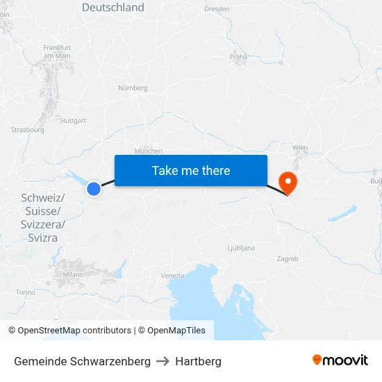 Gemeinde Schwarzenberg to Hartberg map