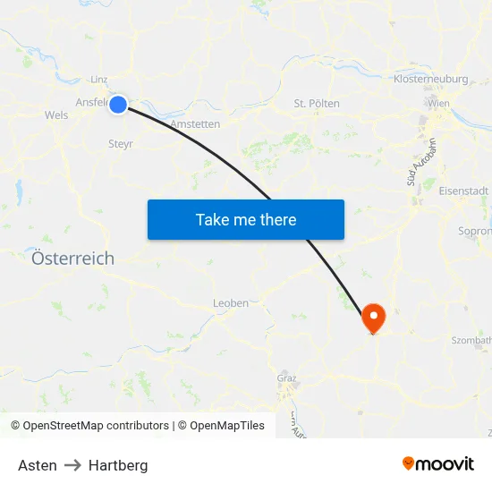 Asten to Hartberg map
