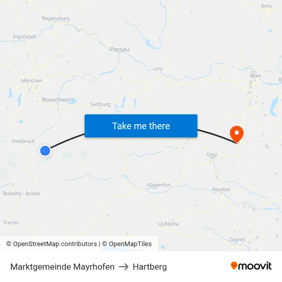 Marktgemeinde Mayrhofen to Hartberg map