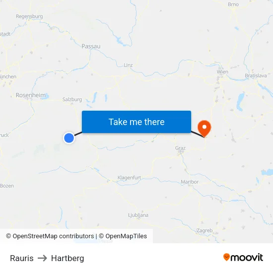 Rauris to Hartberg map