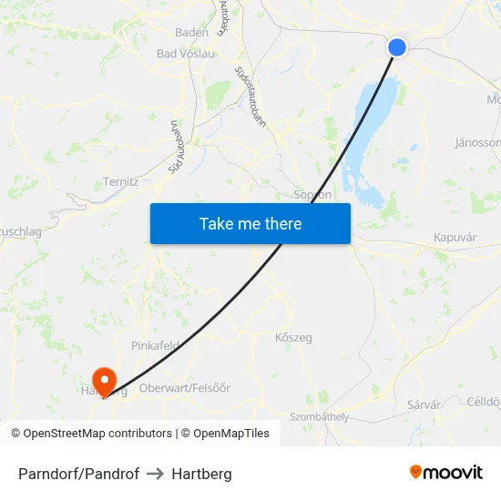 Parndorf/Pandrof to Hartberg map