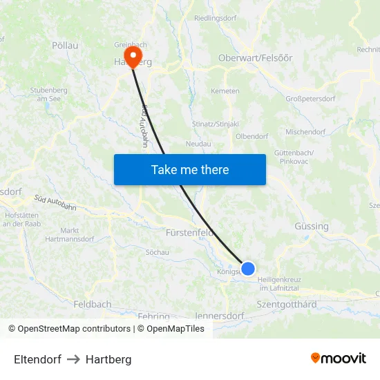 Eltendorf to Hartberg map