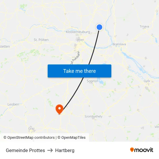 Gemeinde Prottes to Hartberg map