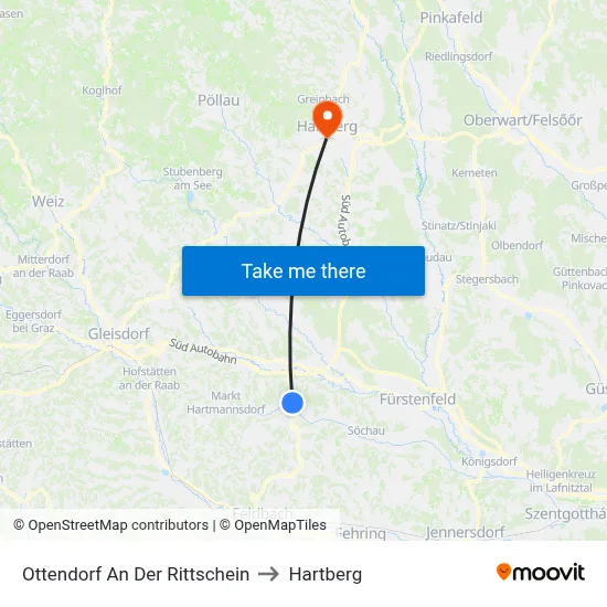 Ottendorf An Der Rittschein to Hartberg map