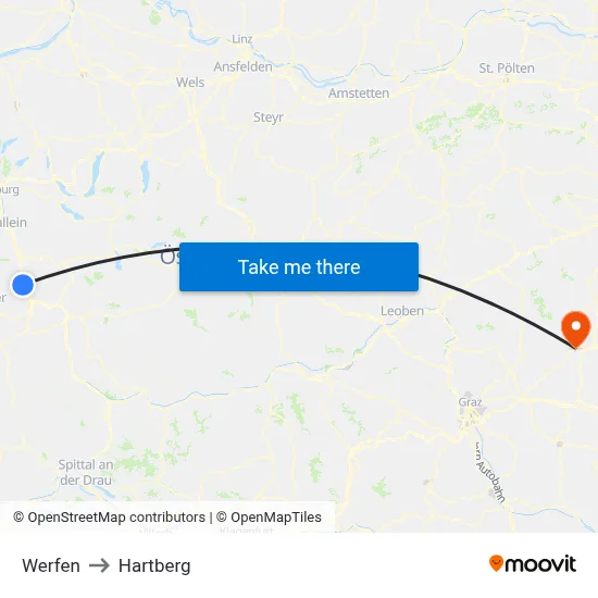 Werfen to Hartberg map