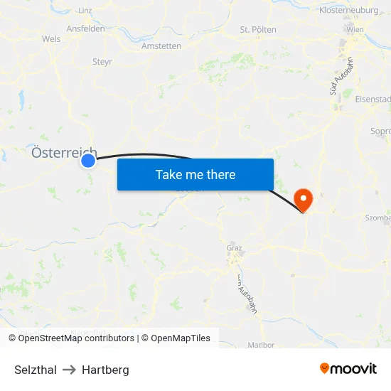 Selzthal to Hartberg map