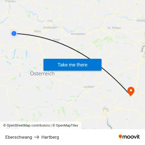 Eberschwang to Hartberg map