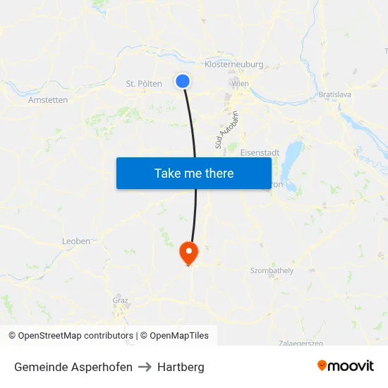 Gemeinde Asperhofen to Hartberg map