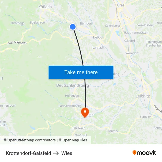 Krottendorf-Gaisfeld to Wies map