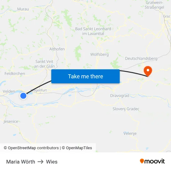 Maria Wörth to Wies map