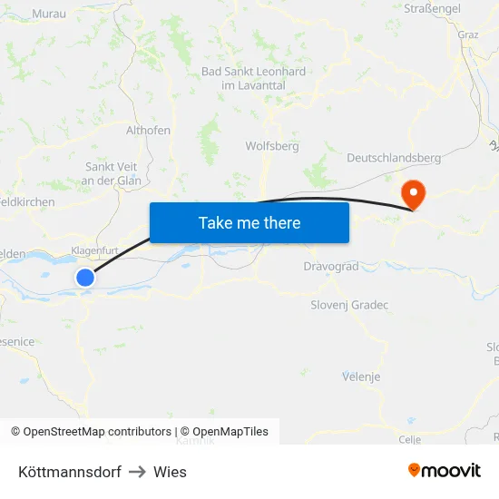 Köttmannsdorf to Wies map