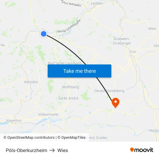 Pöls-Oberkurzheim to Wies map